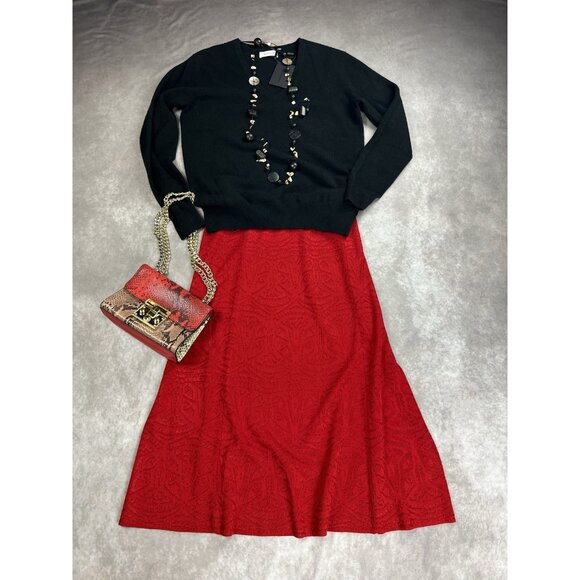 MISOOK Red Textured Knit A-Line Midi Skirt L Pull On Holiday Party NWT - Picture 7 of 7